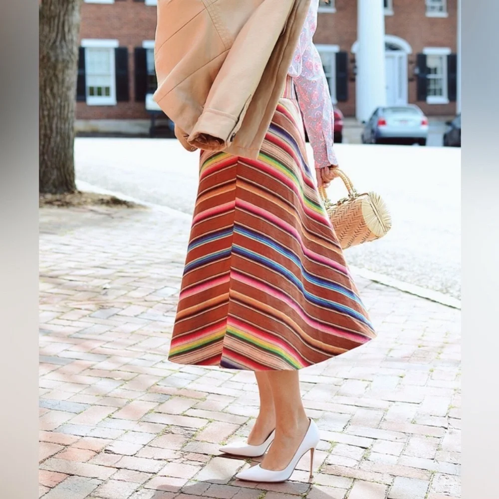 FINAL PRICE Ralph Lauren Vintage Serape Linen Southwestern Skirt Ladies 12 - Picture 1 of 6